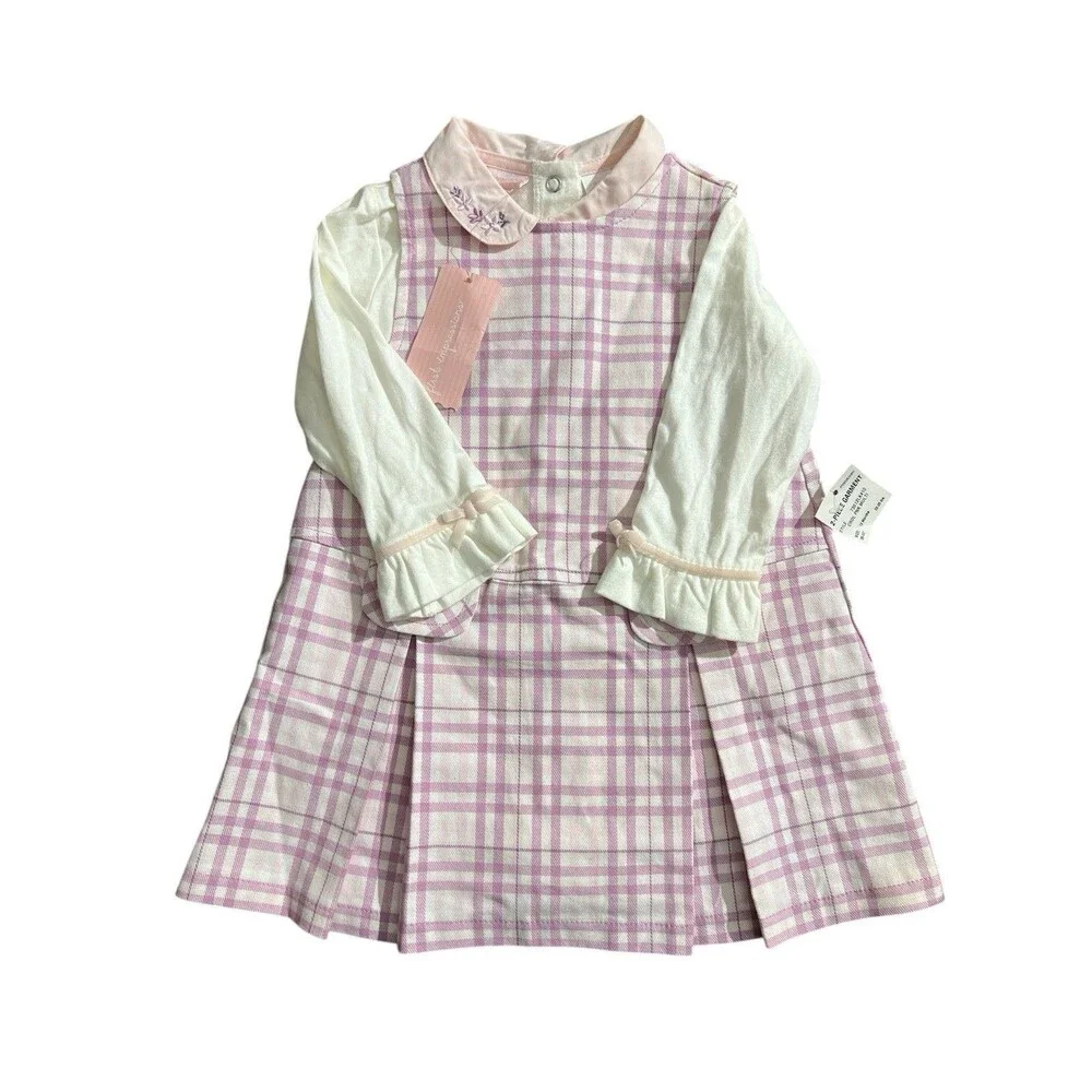 First Impressions Plaid Dress Jumper W/ Top Peter Pan Collar Kite Sz 12 Mos